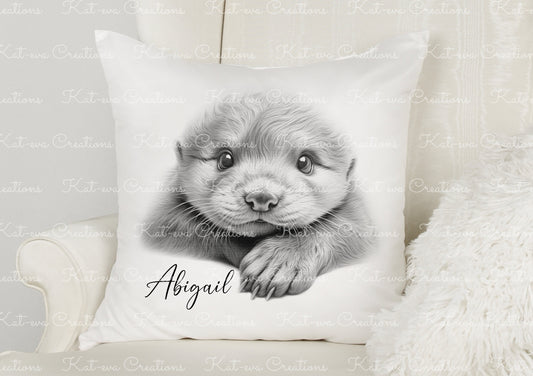 baby otter cushion. personalised otter pillow. ideal christmas, secret santa, stocking filler, or birthday gift