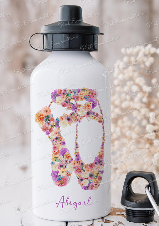 Ballerina bottle, Personalised ballet bottle. Floral ballerina bottle Choice of ballerina and name or wording ideal for school, dance class