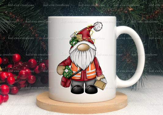 Christmas postman mug. can be personalised. christmas gnome / gonk postman post lady