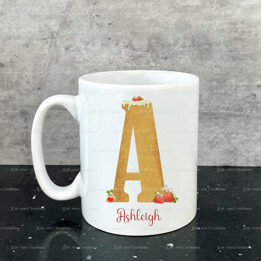 Baker mug. Personalised sponge cake alphabet cup. Ideal Birthday gift