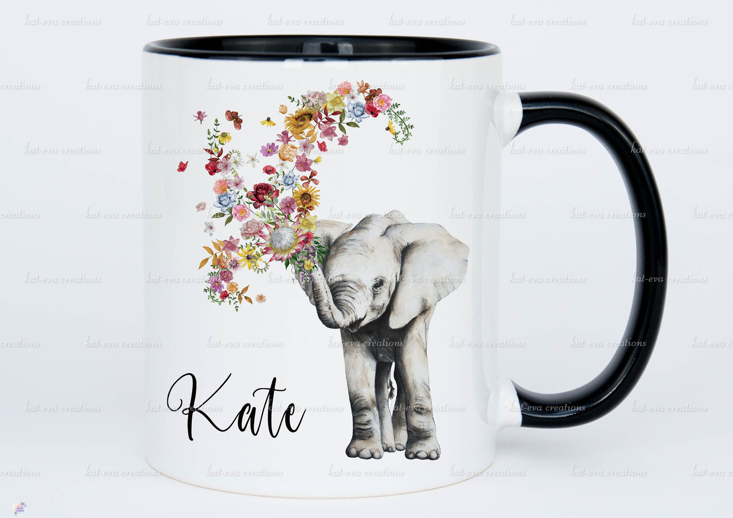 stunning personalised floral baby elephant 11oz mug or mug and coaster set
