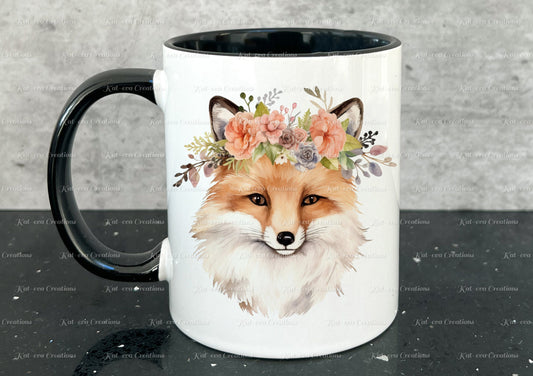 personalised fox mug. Gorgeous Floral fox Cup. Ideal for birthday, secret santa, stocking filler or Christmas present