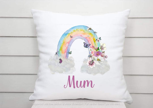 Beautiful floral rainbow cushion. Can be personalised. Limited design