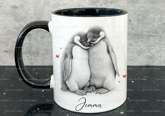 Penguin mug. Personalised penguin couple cup. Ideal gift for Christmas. Birthday, secret santa or stocking filler. wildlife collection