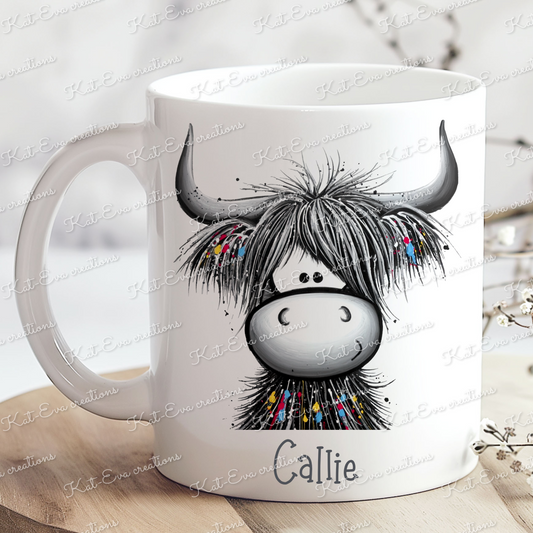 highland cow / coo mug. personalised cup