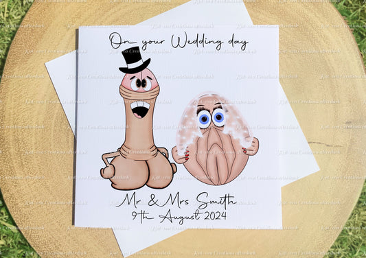 Rude wedding card. personalised adult humour wedding or engagement card. Bride and groom, mr and mr, mr and mrs