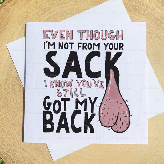 Step dad Father's day, birthday card. Even if i'm not from your sack greetings card set. Funny card.