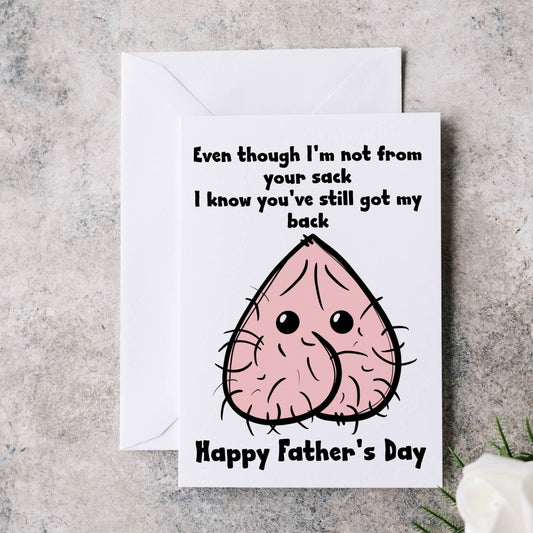 Step dad Father's day card. Even if i'm not from your sack greetings card set. Funny card.