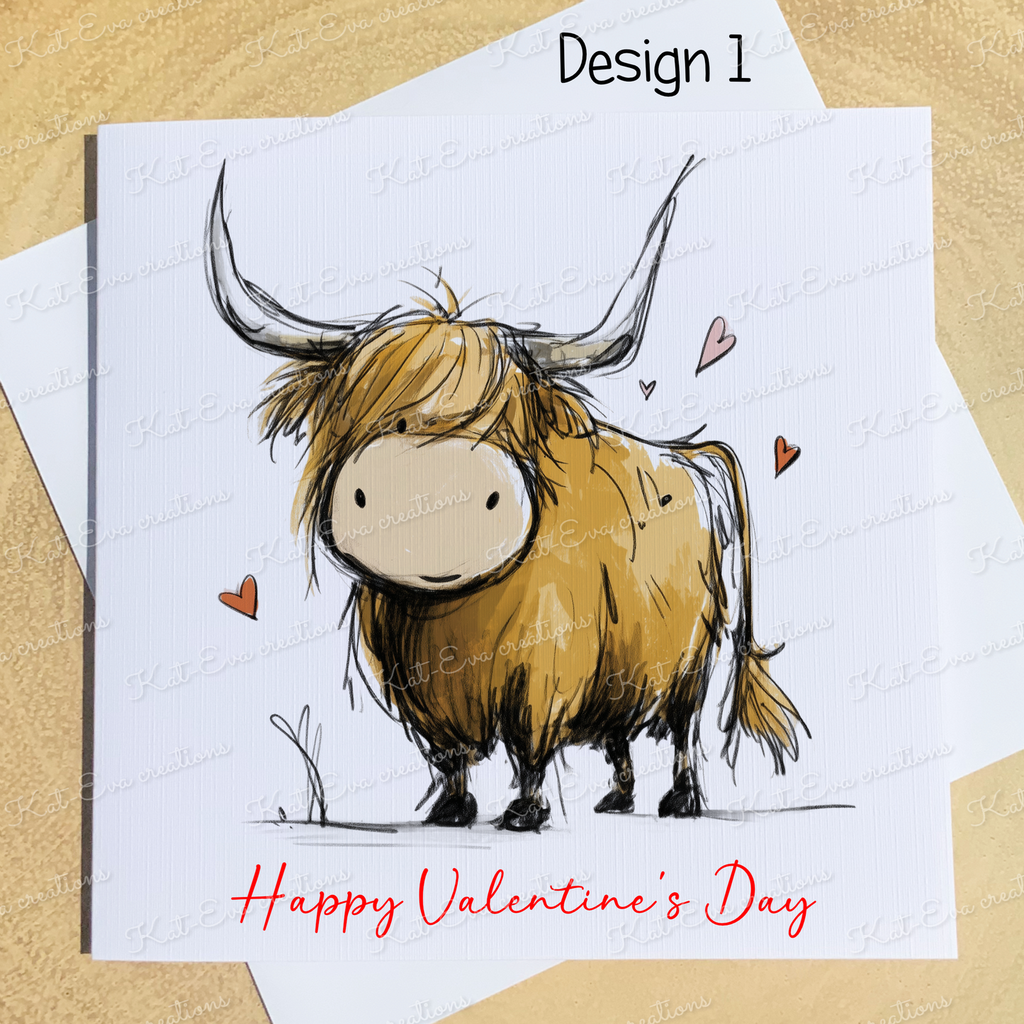 sketchy highland cow card (lots of different cows available) ideal for birthday or valentines day