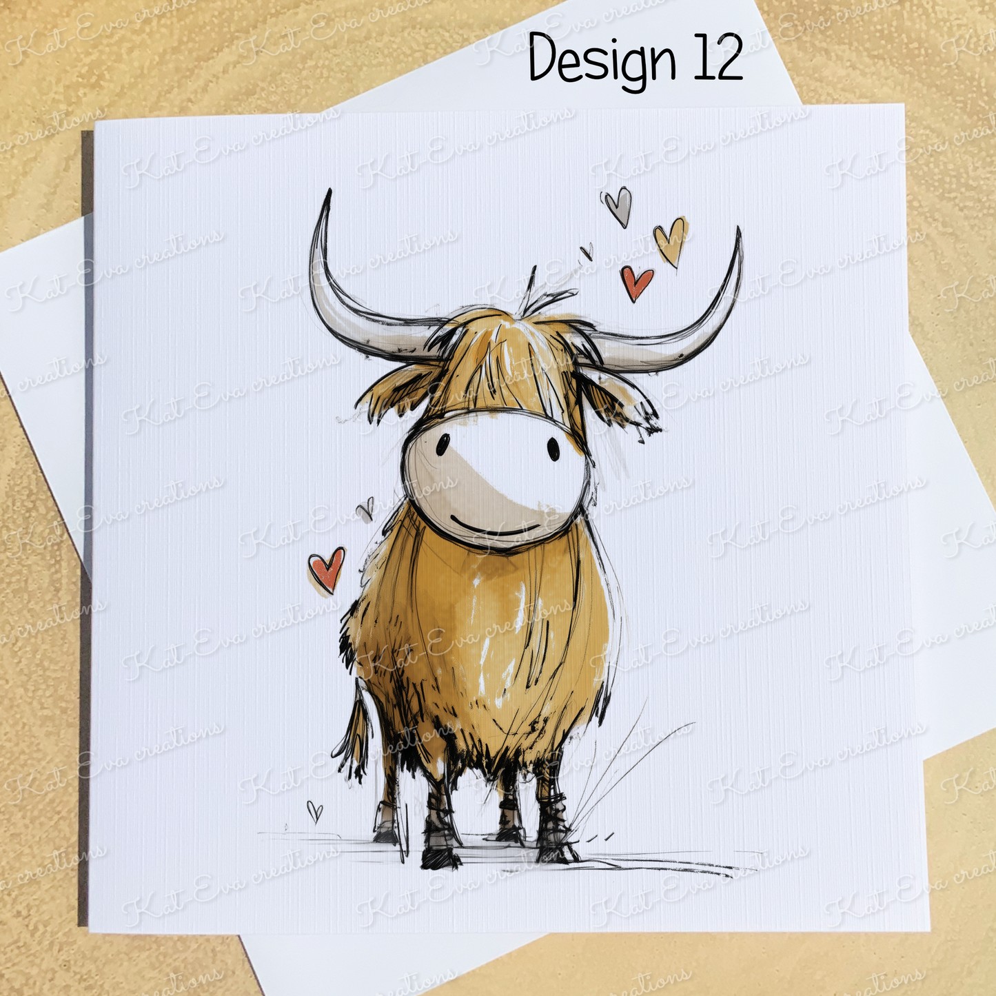 sketchy highland cow card (lots of different cows available) ideal for birthday or valentines day