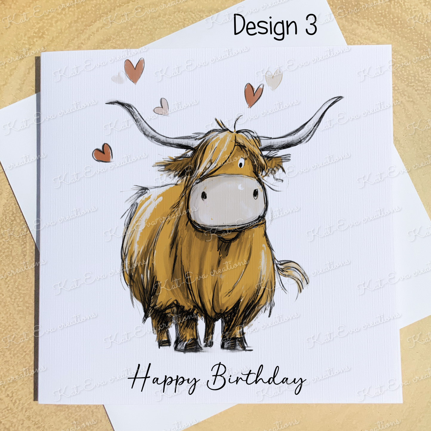 sketchy highland cow card (lots of different cows available) ideal for birthday or valentines day