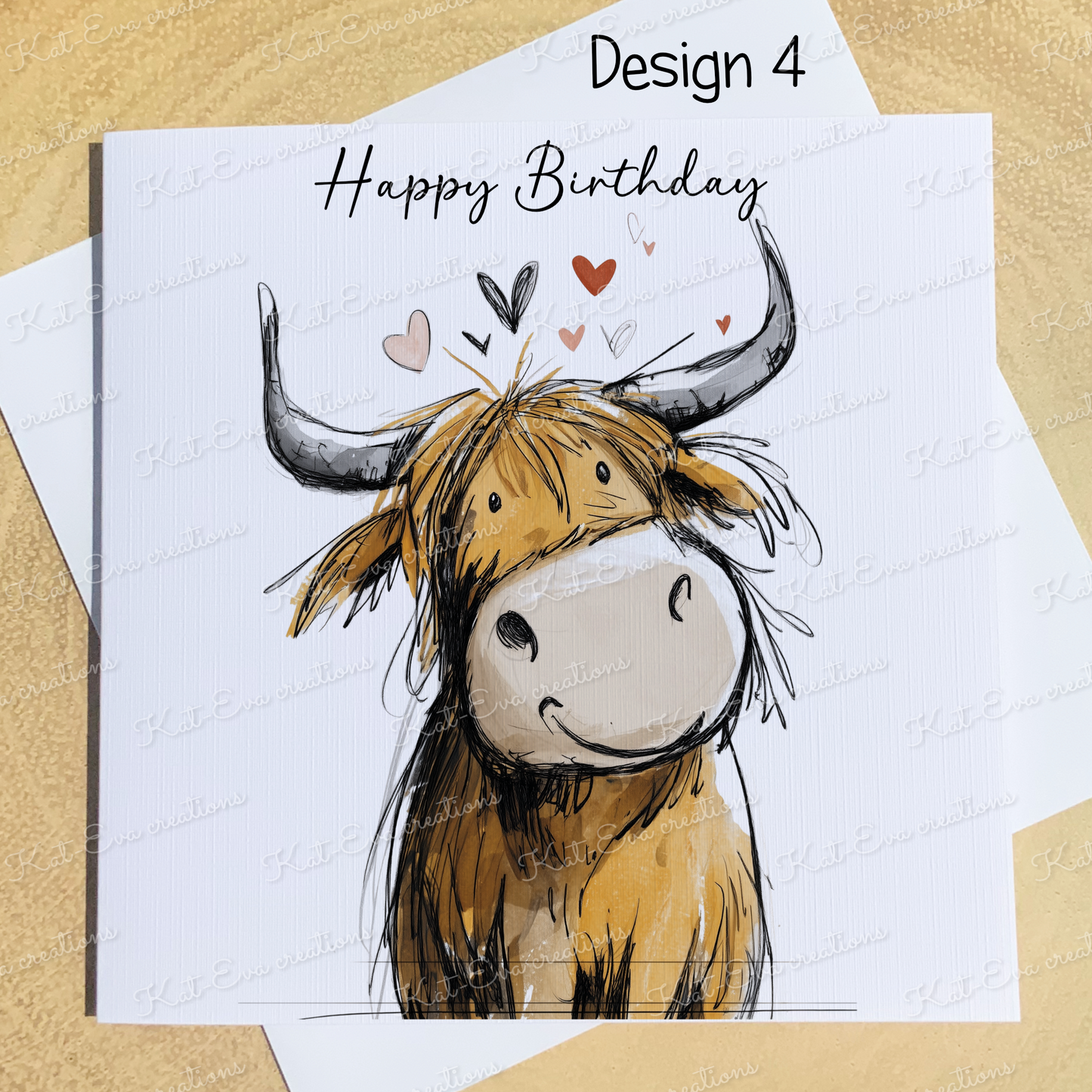 sketchy highland cow card (lots of different cows available) ideal for birthday or valentines day