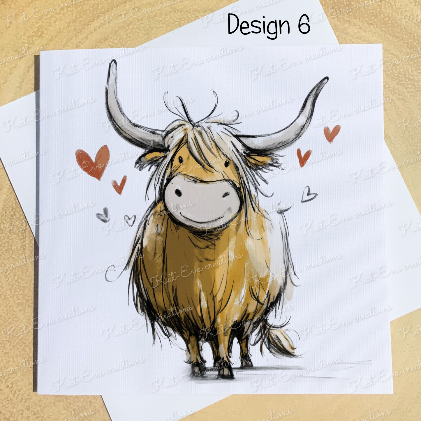 sketchy highland cow card (lots of different cows available) ideal for birthday or valentines day