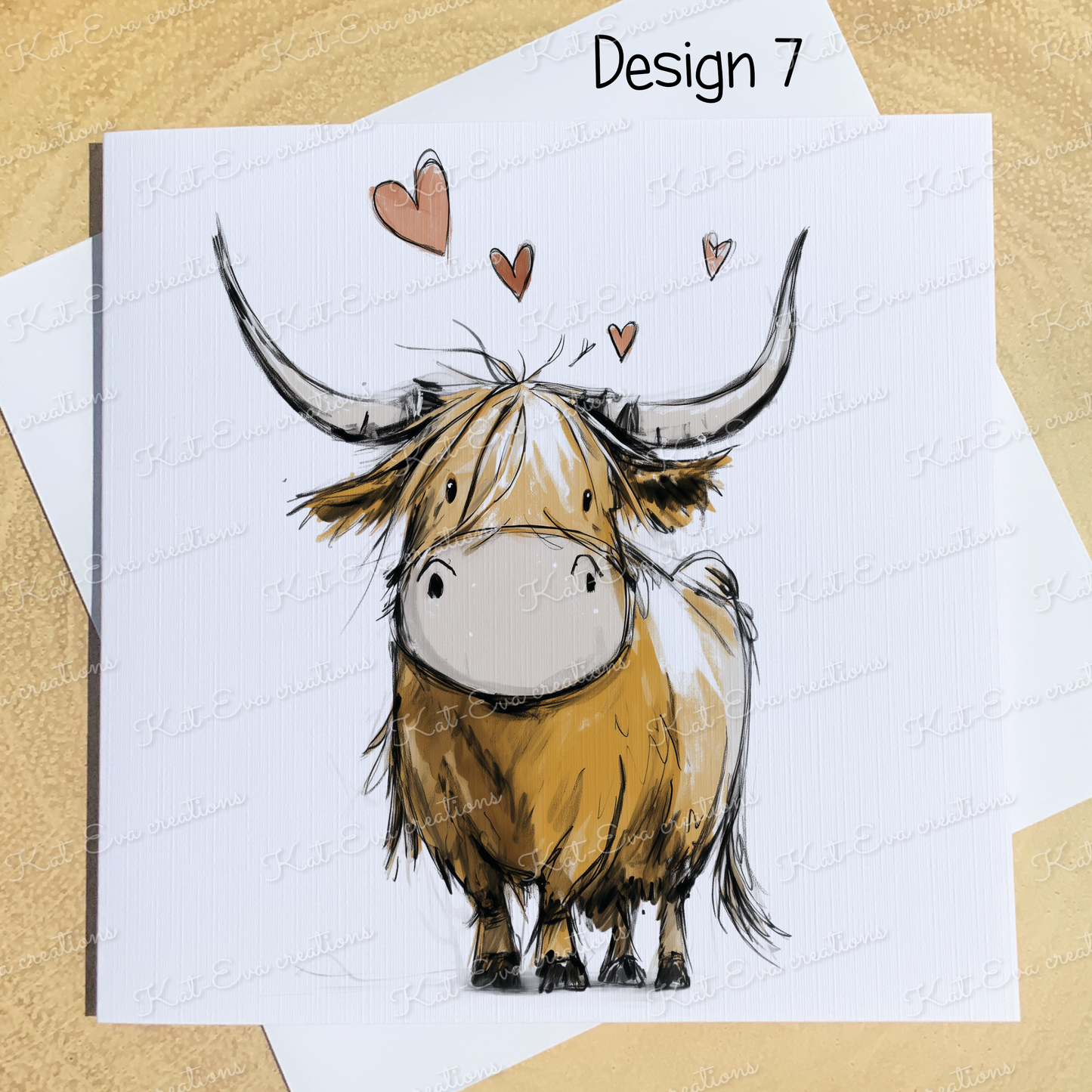 sketchy highland cow card (lots of different cows available) ideal for birthday or valentines day