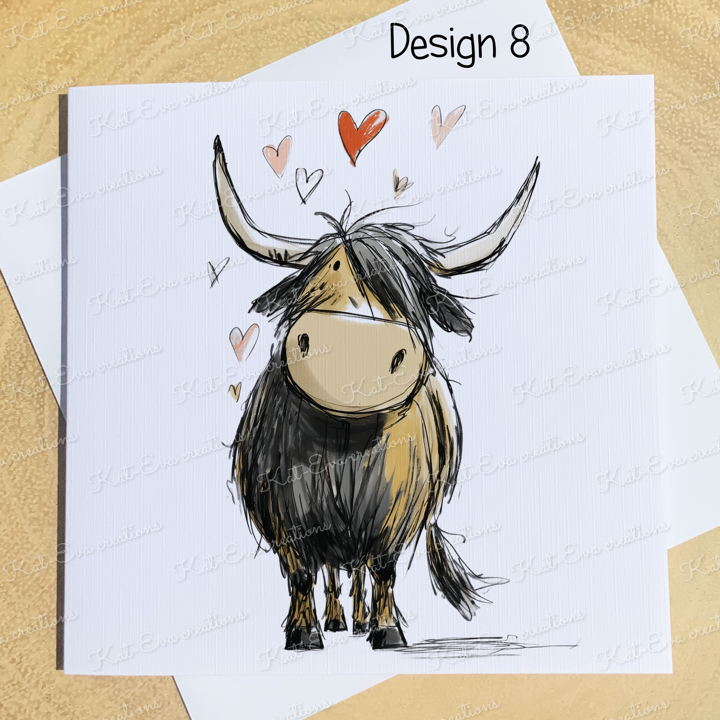 sketchy highland cow card (lots of different cows available) ideal for birthday or valentines day